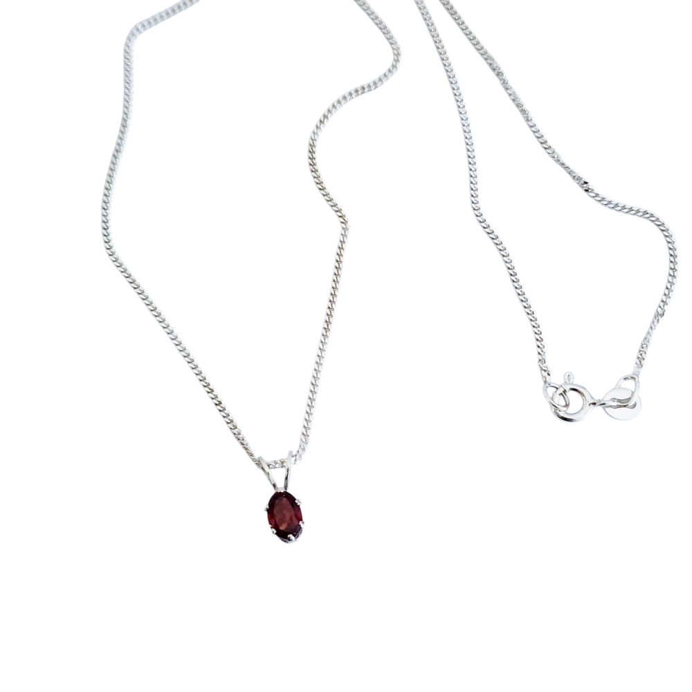 Dainty Pendant Necklace 925 Sterling Silver Garnet Color CZ Solitaire A0227 - Picture 10 of 13